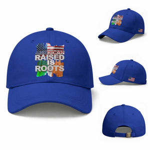 Irish American Baseball Cap American Raised Irish Roots St Patrick's Day TS11 Baseball Cap Universal Fit Royal Blue Print Your Wear