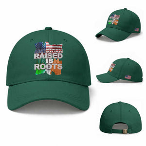 Irish American Baseball Cap American Raised Irish Roots St Patrick's Day TS11 Baseball Cap Universal Fit Irish Green Print Your Wear