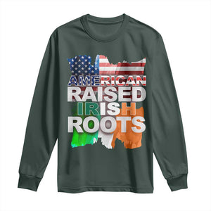 Irish American Long Sleeve Shirt American Raised Irish Roots St Patrick's Day TS11 Dark Forest Green Print Your Wear