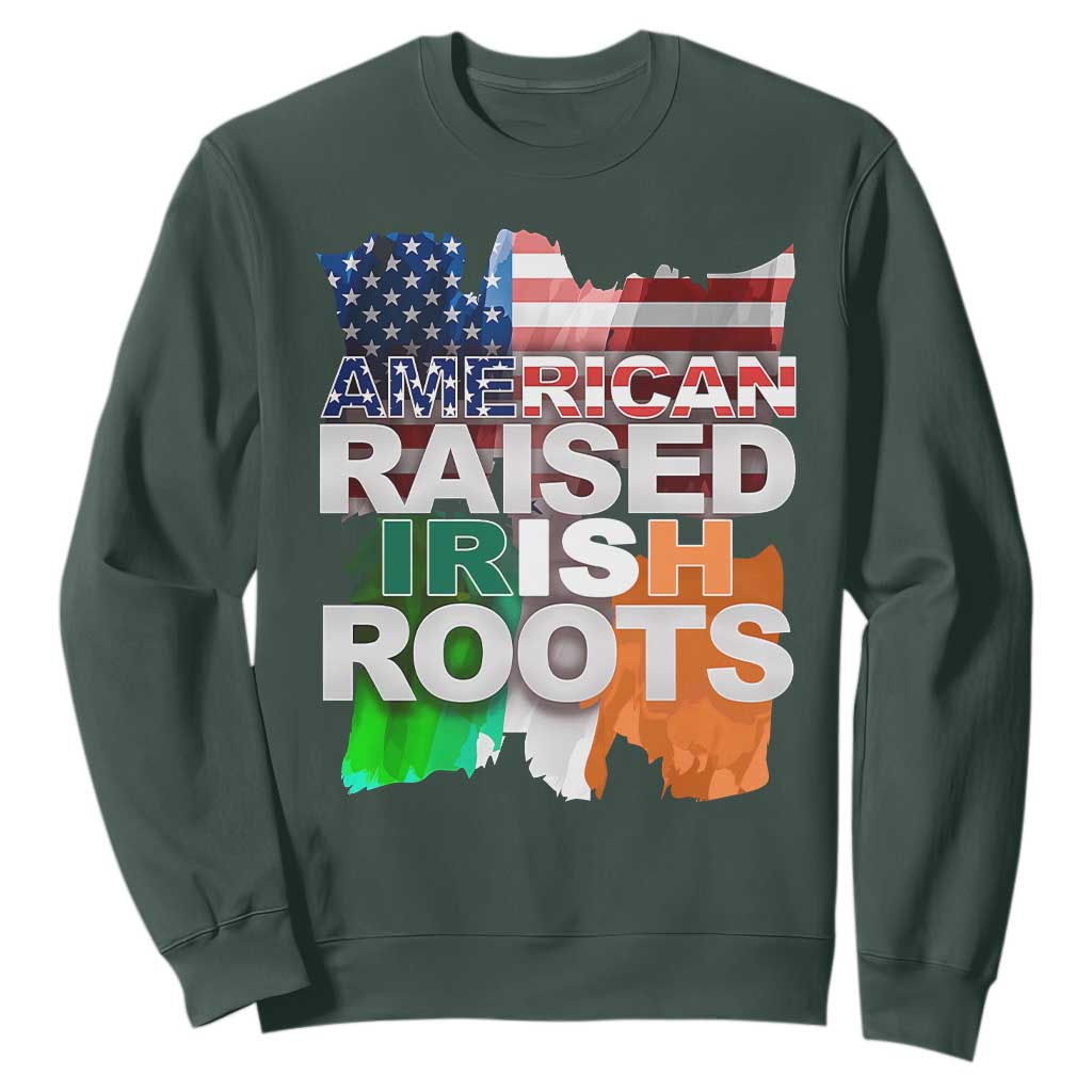 Irish American Sweatshirt American Raised Irish Roots St Patrick's Day TS11 Dark Forest Green Print Your Wear