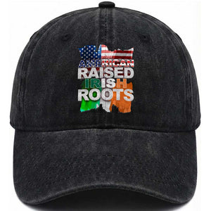 Irish American Washed Cotton Baseball Cap American Raised Irish Roots St Patrick's Day TS11 Print Your Wear