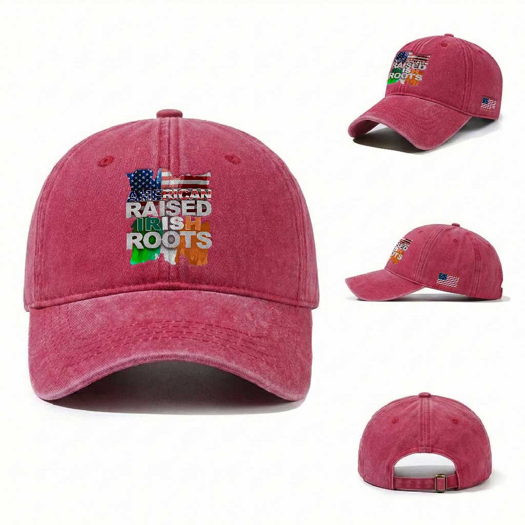 Irish American Washed Cotton Baseball Cap American Raised Irish Roots St Patrick's Day TS11 Washed Cap Universal Fit Red Print Your Wear