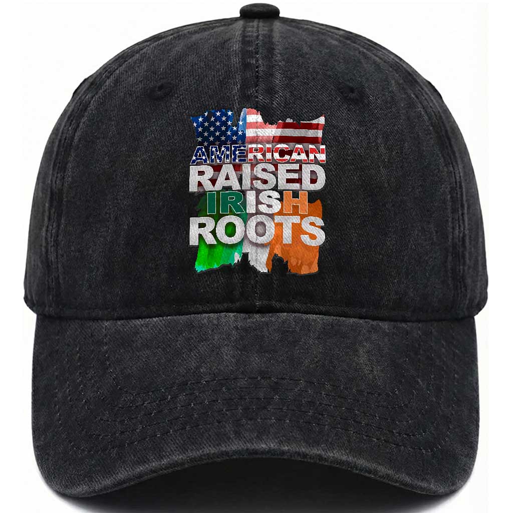 Irish American Washed Cotton Baseball Cap American Raised Irish Roots St Patrick's Day TS11 Print Your Wear