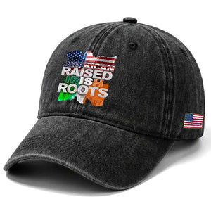 Irish American Washed Cotton Baseball Cap American Raised Irish Roots St Patrick's Day TS11 Print Your Wear
