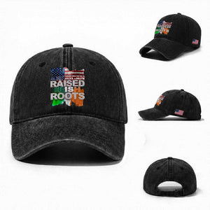 Irish American Washed Cotton Baseball Cap American Raised Irish Roots St Patrick's Day TS11 Washed Cap Universal Fit Black Print Your Wear