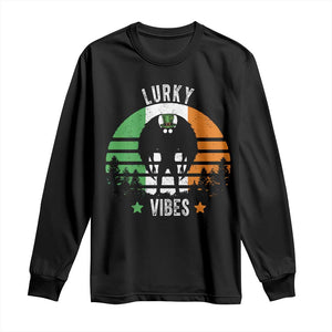 Funny St Patrick's Day Mothman Long Sleeve Shirt Lurky Vibes Shamrock Retro Ireland Flag TS11 Black Print Your Wear