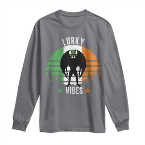 Funny St Patrick's Day Mothman Long Sleeve Shirt Lurky Vibes Shamrock Retro Ireland Flag TS11 Charcoal Print Your Wear