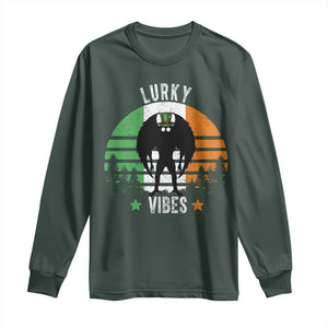 Funny St Patrick's Day Mothman Long Sleeve Shirt Lurky Vibes Shamrock Retro Ireland Flag TS11 Dark Forest Green Print Your Wear