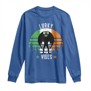 Funny St Patrick's Day Mothman Long Sleeve Shirt Lurky Vibes Shamrock Retro Ireland Flag TS11 Royal Blue Print Your Wear