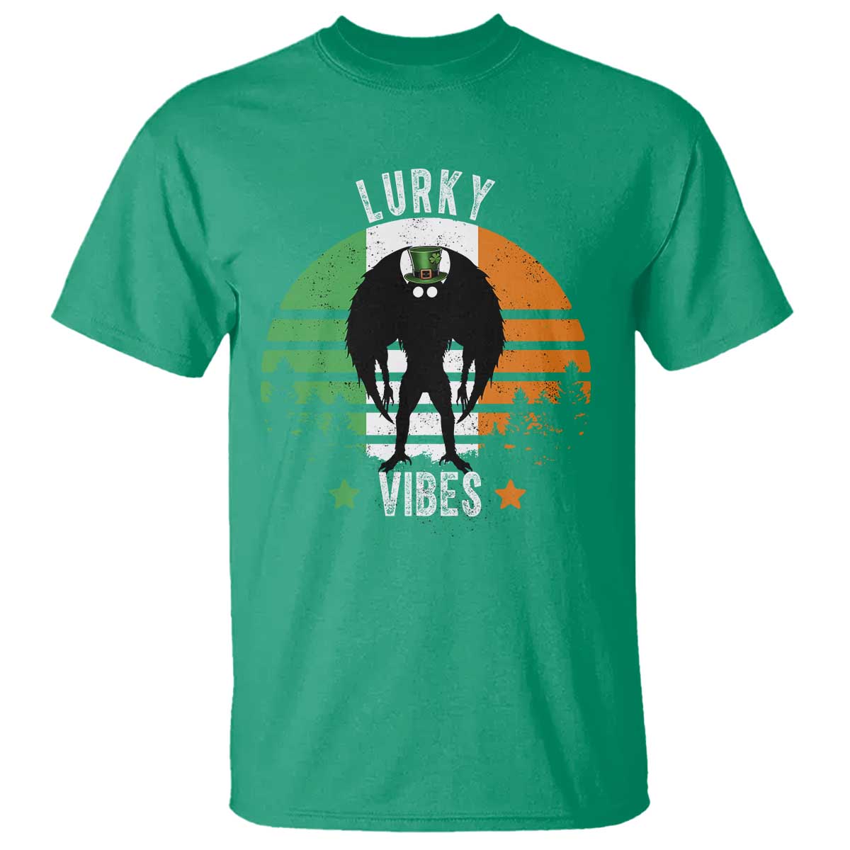 Funny St Patrick's Day Mothman T Shirt Lurky Vibes Shamrock Retro Ireland Flag TS11 Irish Green Print Your Wear