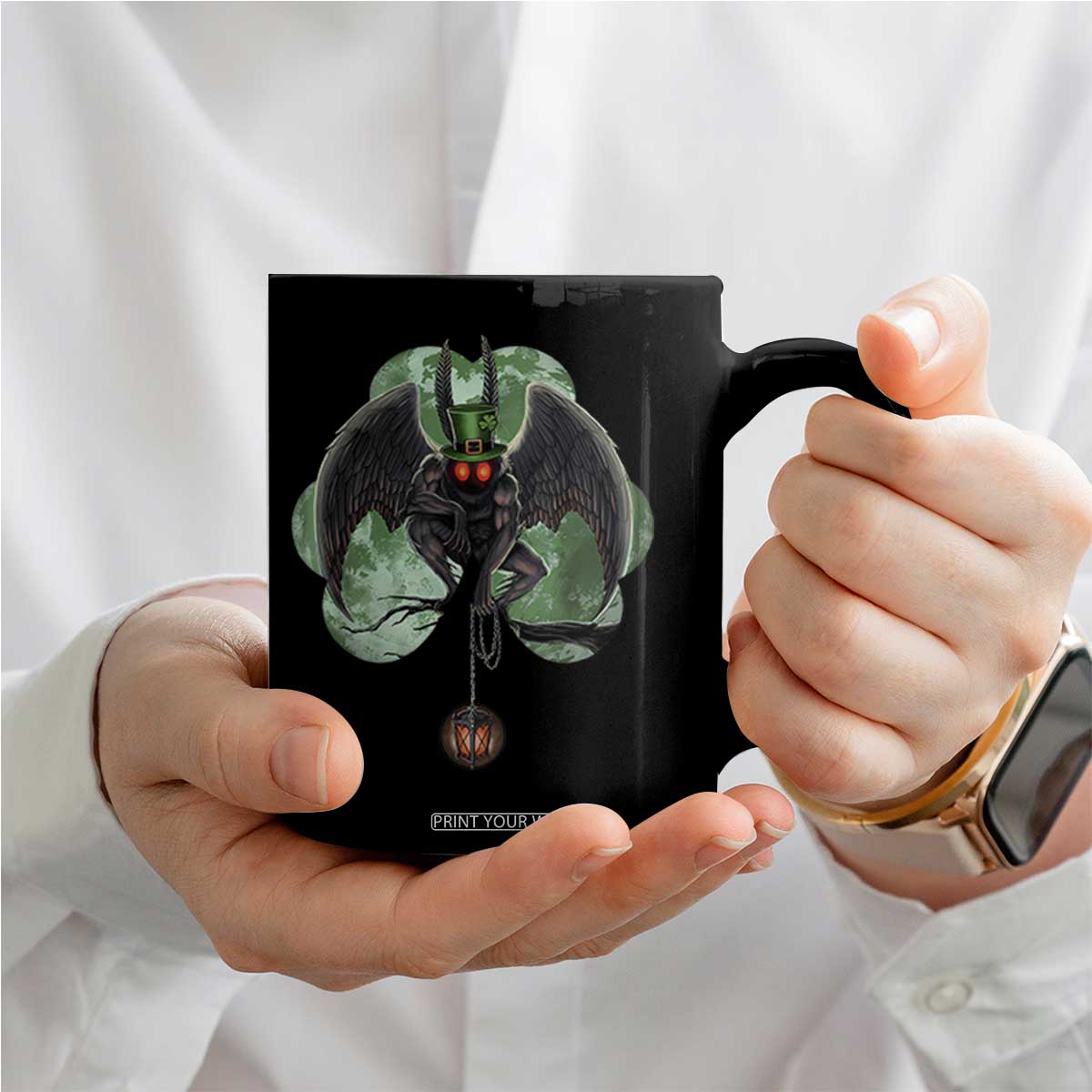 Funny St Patrick's Day Mothman Cryptid Creature Shamrock Coffee Mug TS11 Print Your Wear