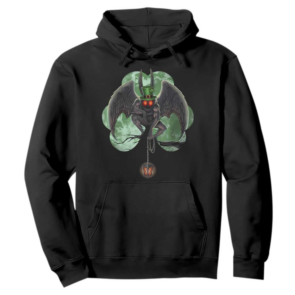 Funny St Patrick's Day Mothman Cryptid Creature Shamrock Hoodie TS11 Black Print Your Wear