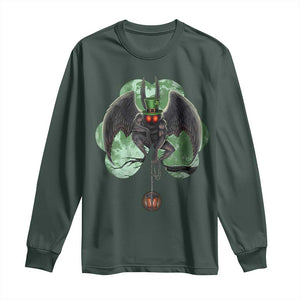 Funny St Patrick's Day Mothman Cryptid Creature Shamrock Long Sleeve Shirt TS11 Dark Forest Green Print Your Wear