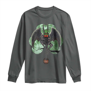 Funny St Patrick's Day Mothman Cryptid Creature Shamrock Long Sleeve Shirt TS11 Dark Heather Print Your Wear