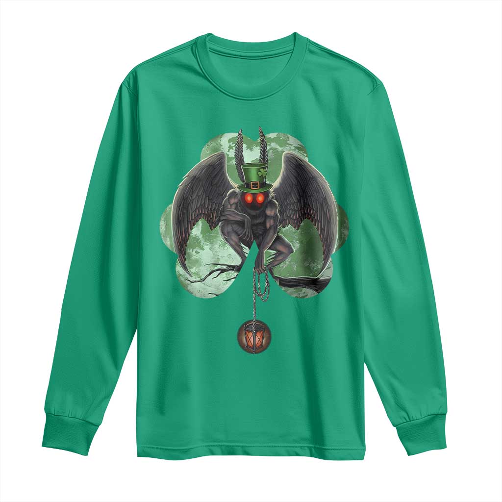 Funny St Patrick's Day Mothman Cryptid Creature Shamrock Long Sleeve Shirt TS11 Irish Green Print Your Wear