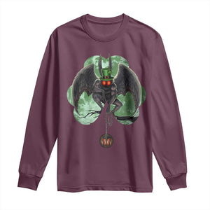 Funny St Patrick's Day Mothman Cryptid Creature Shamrock Long Sleeve Shirt TS11 Maroon Print Your Wear