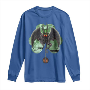 Funny St Patrick's Day Mothman Cryptid Creature Shamrock Long Sleeve Shirt TS11 Royal Blue Print Your Wear