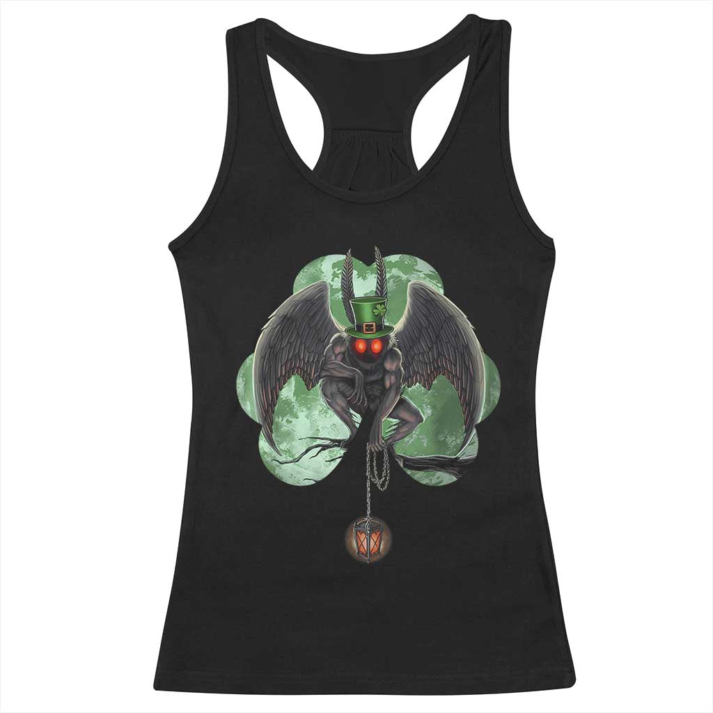 Funny St Patrick's Day Mothman Cryptid Creature Shamrock Racerback Tank Top TS11 Black Print Your Wear