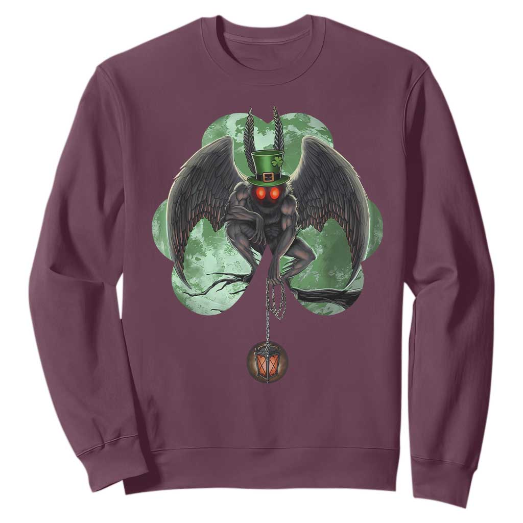 Funny St Patrick's Day Mothman Cryptid Creature Shamrock Sweatshirt TS11 Maroon Print Your Wear