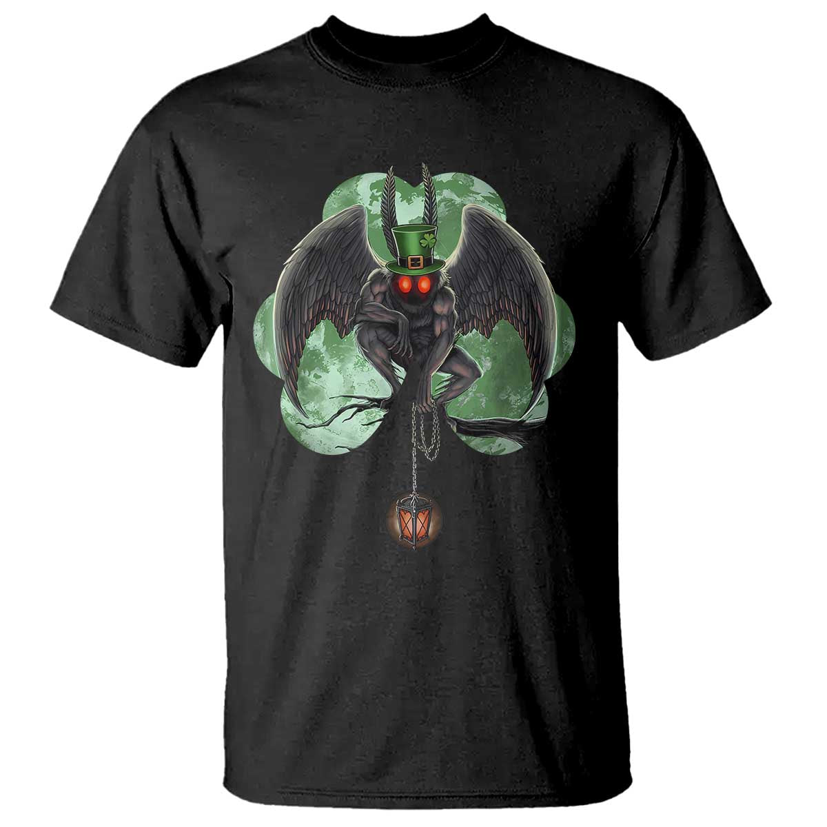 Funny St Patrick's Day Mothman Cryptid Creature Shamrock T Shirt TS11 Black Print Your Wear