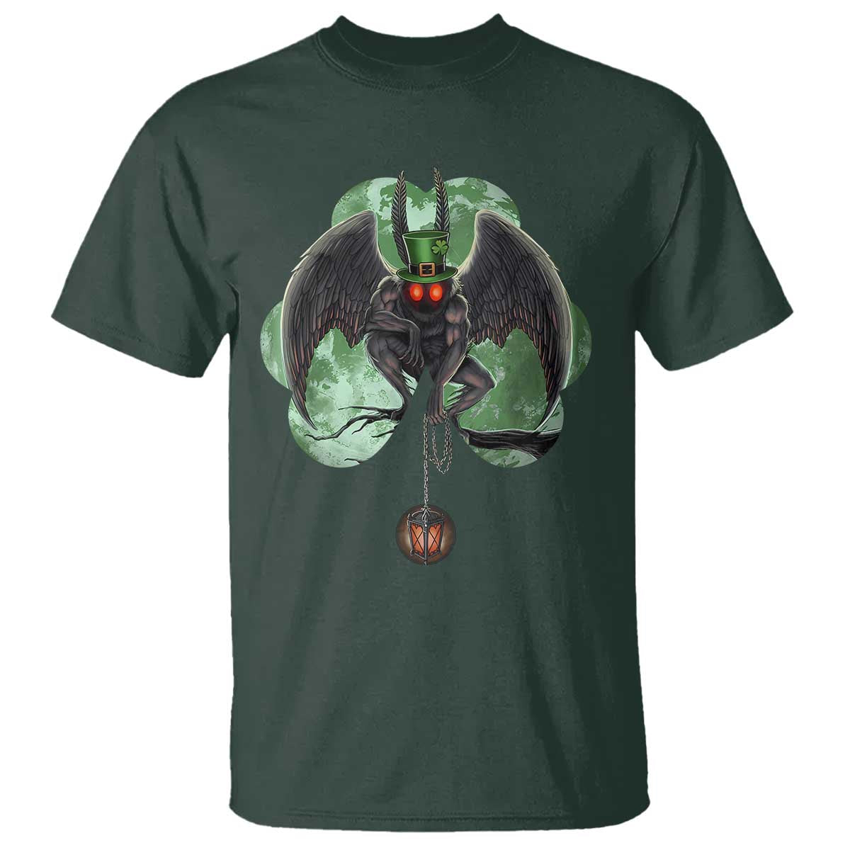 Funny St Patrick's Day Mothman Cryptid Creature Shamrock T Shirt TS11 Dark Forest Green Print Your Wear