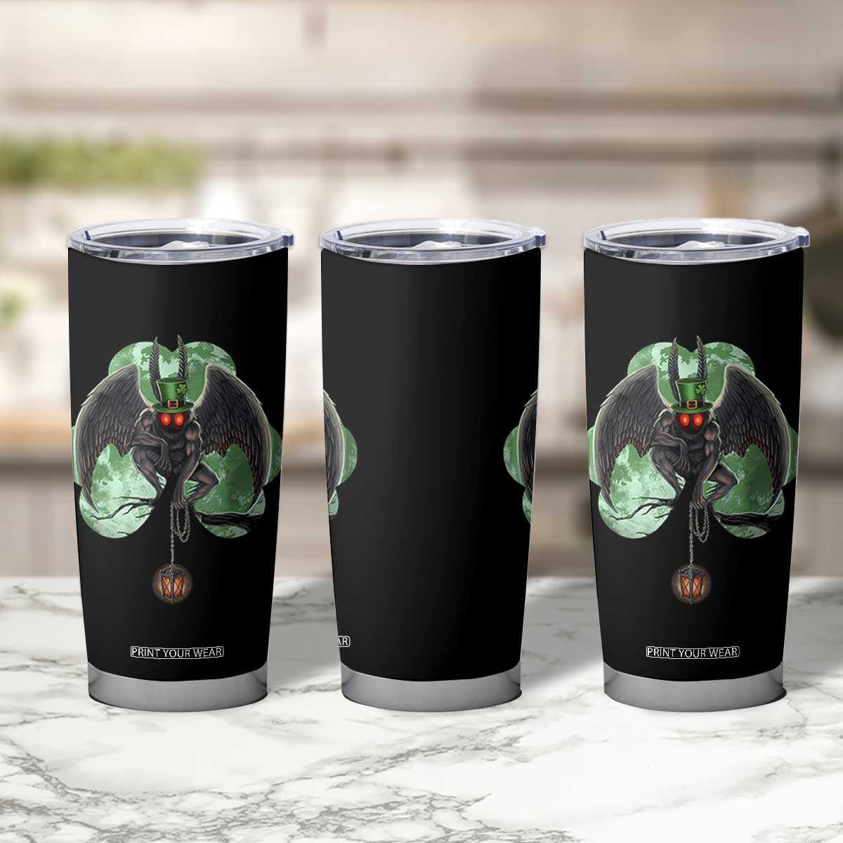 Funny St Patrick's Day Mothman Cryptid Creature Shamrock Tumbler Cup TS11 Print Your Wear