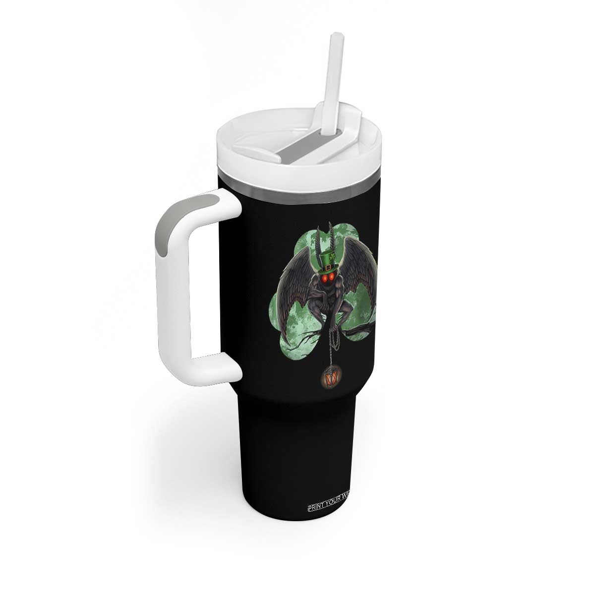Funny St Patrick's Day Mothman Cryptid Creature Shamrock Tumbler With Handle TS11 Print Your Wear