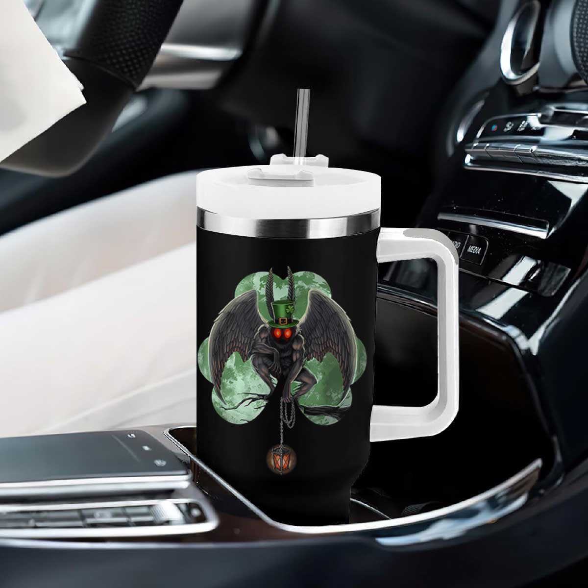Funny St Patrick's Day Mothman Cryptid Creature Shamrock Tumbler With Handle TS11 Print Your Wear