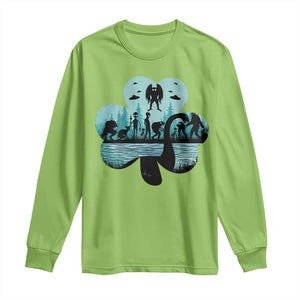 Funny Cryptid St Patrick's Day Long Sleeve Shirt Bigfoot Mothman Aliens Shamrock TS11 Lime Print Your Wear