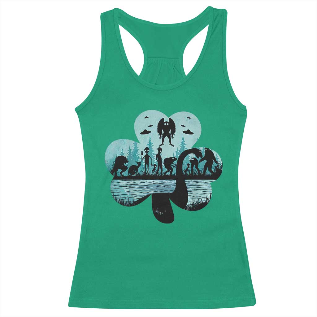 Funny Cryptid St Patrick's Day Racerback Tank Top Bigfoot Mothman Aliens Shamrock TS11 Irish Green Print Your Wear
