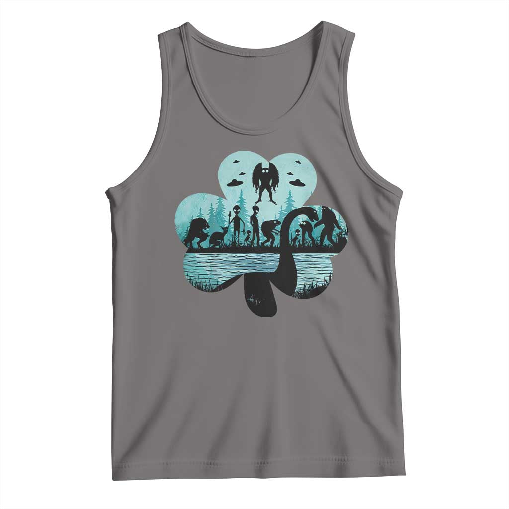 Funny Cryptid St Patrick's Day Tank Top Bigfoot Mothman Aliens Shamrock TS11 Deep Heather Print Your Wear