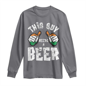 Funny Irish Beer Drinking Long Sleeve Shirt This Guy Needs A Beer Ireland Flag TS11 Charcoal Print Your Wear