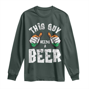 Funny Irish Beer Drinking Long Sleeve Shirt This Guy Needs A Beer Ireland Flag TS11 Dark Forest Green Print Your Wear