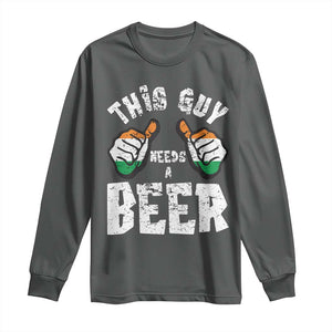 Funny Irish Beer Drinking Long Sleeve Shirt This Guy Needs A Beer Ireland Flag TS11 Dark Heather Print Your Wear