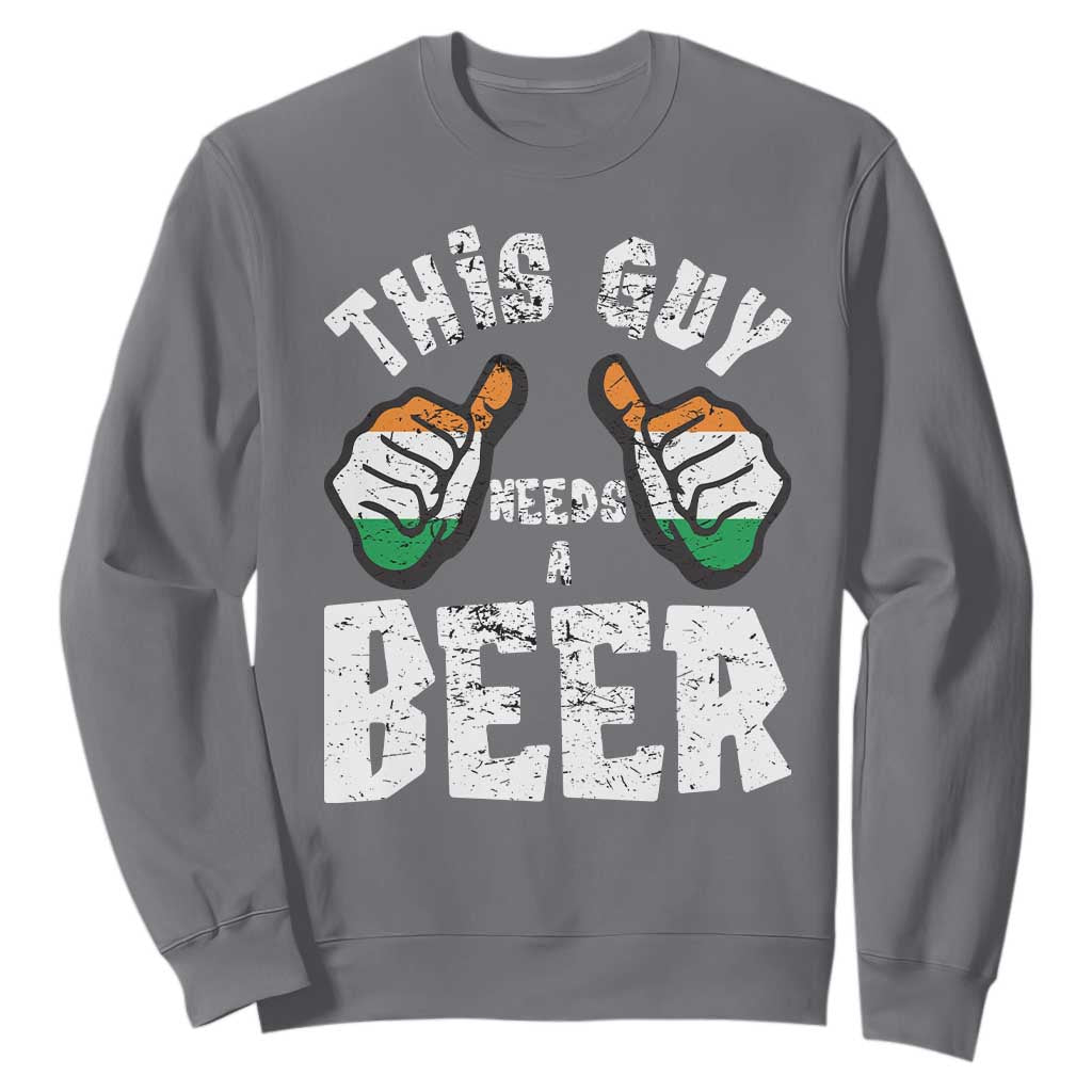 Funny Irish Beer Drinking Sweatshirt This Guy Needs A Beer Ireland Flag TS11 Charcoal Print Your Wear
