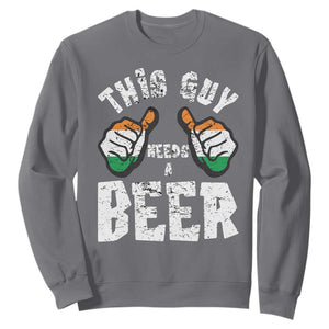 Funny Irish Beer Drinking Sweatshirt This Guy Needs A Beer Ireland Flag TS11 Charcoal Print Your Wear