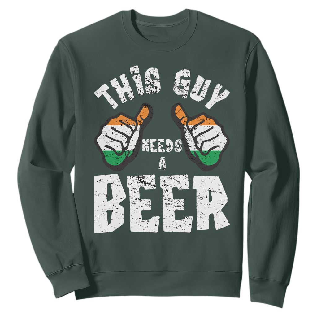 Funny Irish Beer Drinking Sweatshirt This Guy Needs A Beer Ireland Flag TS11 Dark Forest Green Print Your Wear