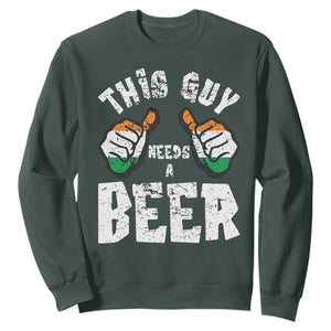 Funny Irish Beer Drinking Sweatshirt This Guy Needs A Beer Ireland Flag TS11 Dark Forest Green Print Your Wear