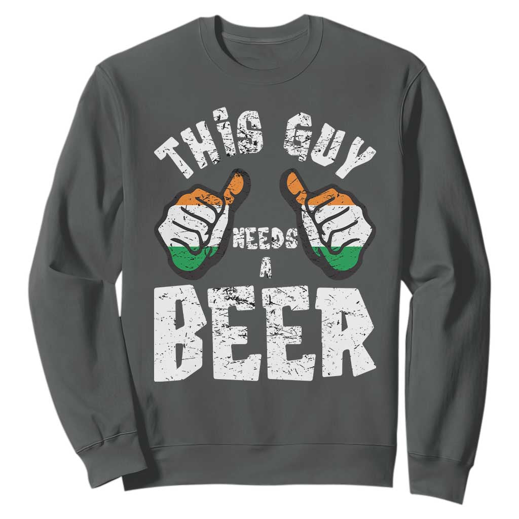 Funny Irish Beer Drinking Sweatshirt This Guy Needs A Beer Ireland Flag TS11 Dark Heather Print Your Wear