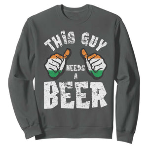 Funny Irish Beer Drinking Sweatshirt This Guy Needs A Beer Ireland Flag TS11 Dark Heather Print Your Wear