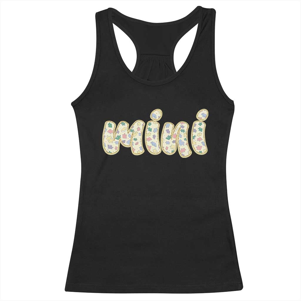Autism Mini Racerback Tank Top Autism Awareness Mental Health Puzzle Glitter Print TS11 Black Print Your Wear