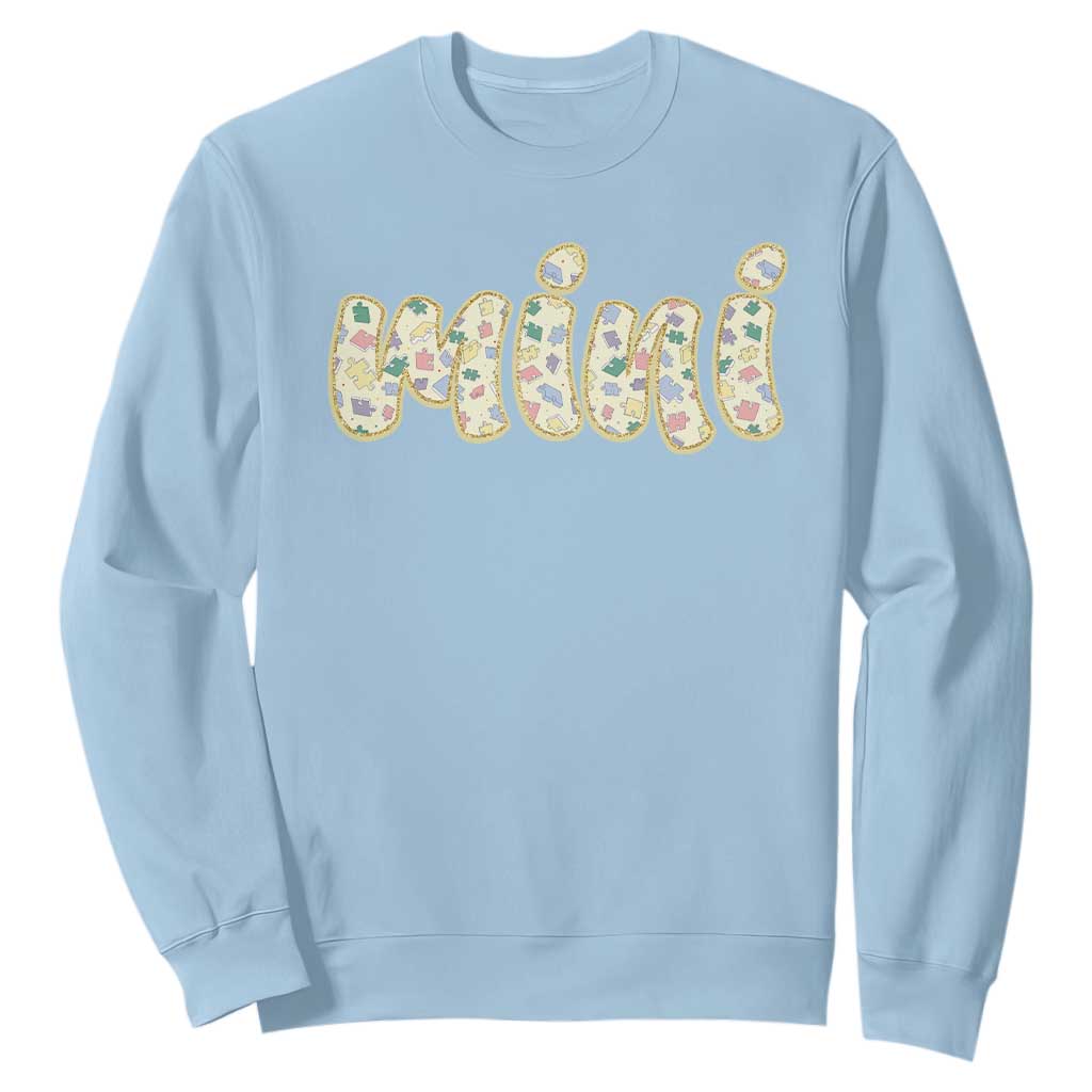 Autism Mini Sweatshirt Autism Awareness Mental Health Puzzle Glitter Print TS11 Light Blue Print Your Wear