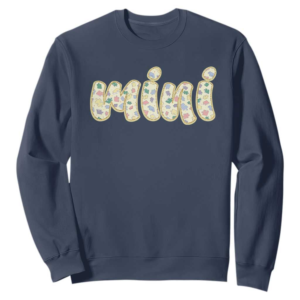 Autism Mini Sweatshirt Autism Awareness Mental Health Puzzle Glitter Print TS11 Navy Print Your Wear