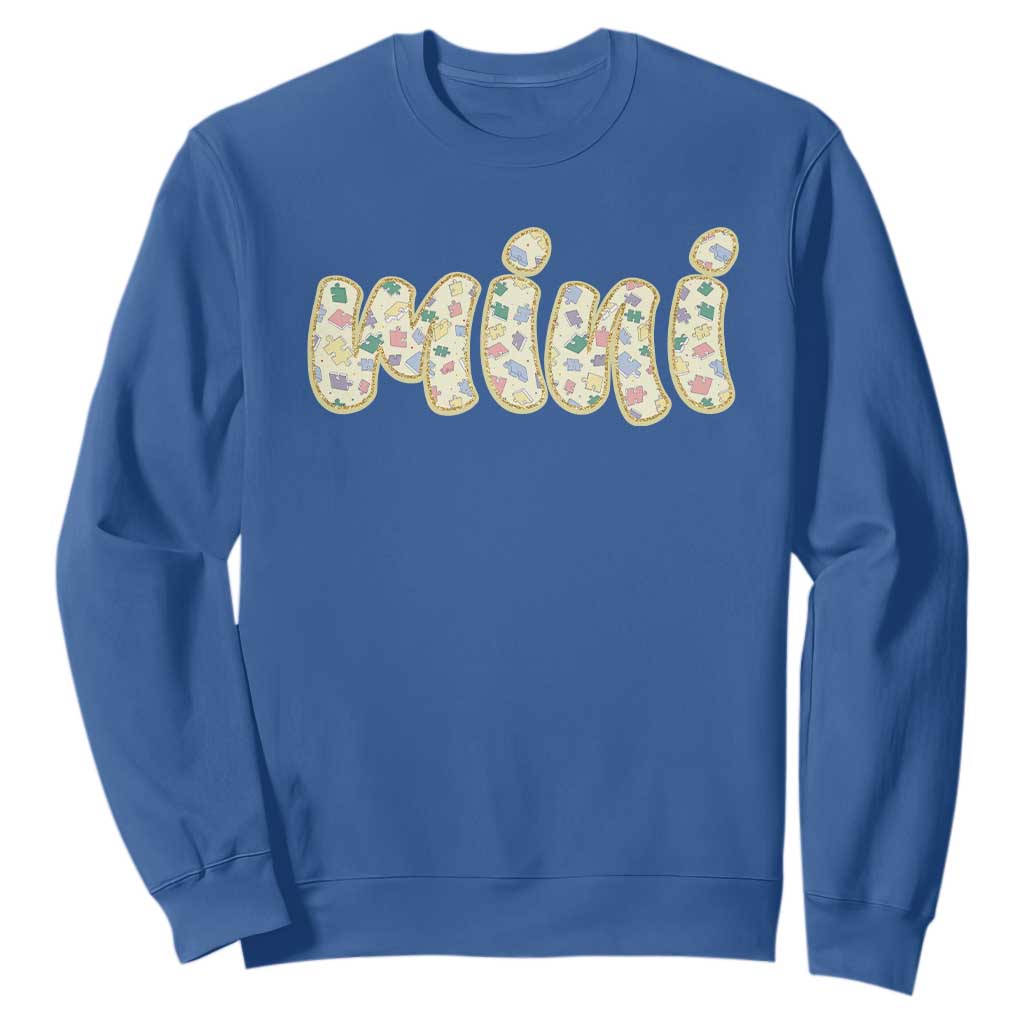 Autism Mini Sweatshirt Autism Awareness Mental Health Puzzle Glitter Print TS11 Royal Blue Print Your Wear