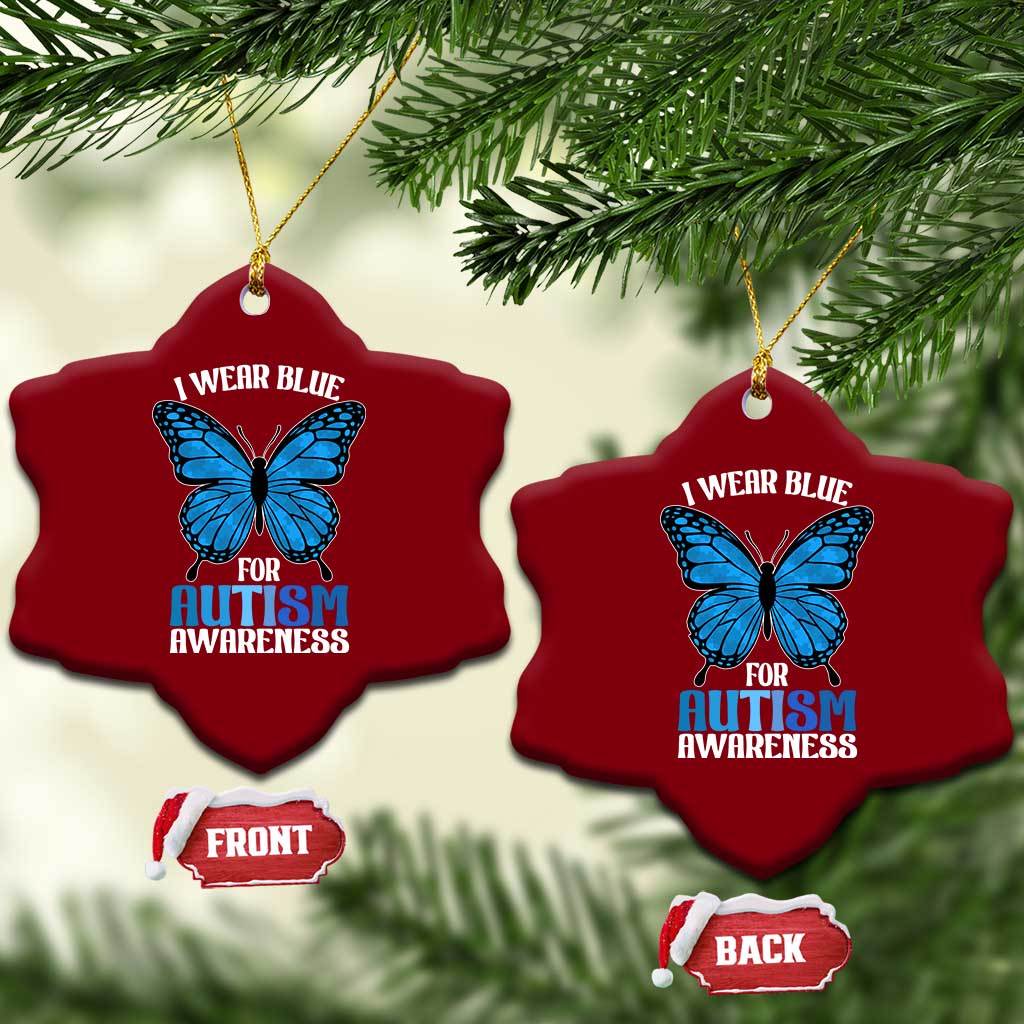 I Wear Blue For Autism Awareness Ceramic Ornament Blue Butterfly Puzzle Pieces TS11 Print Your Wear
