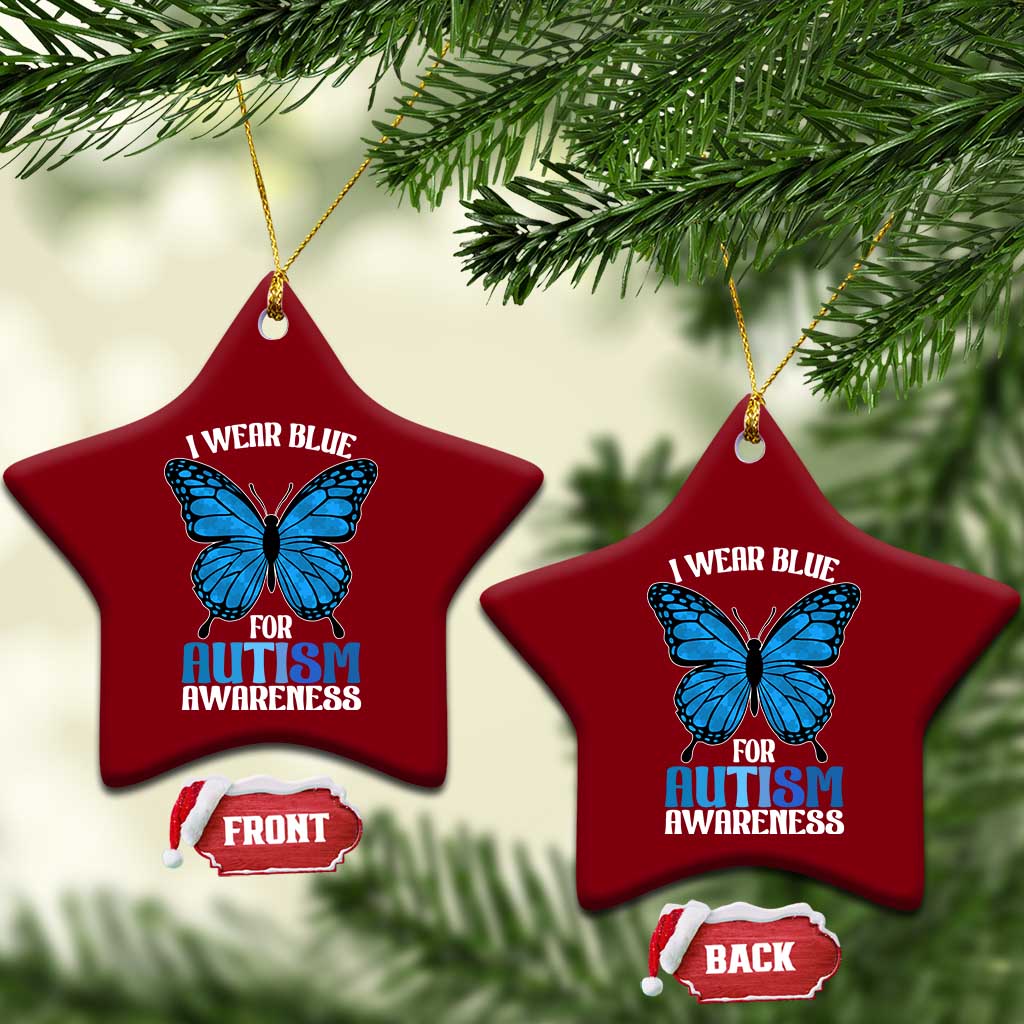 I Wear Blue For Autism Awareness Ceramic Ornament Blue Butterfly Puzzle Pieces TS11 Print Your Wear