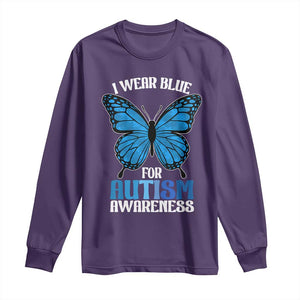 I Wear Blue For Autism Awareness Long Sleeve Shirt Blue Butterfly Puzzle Pieces TS11 Purple Print Your Wear