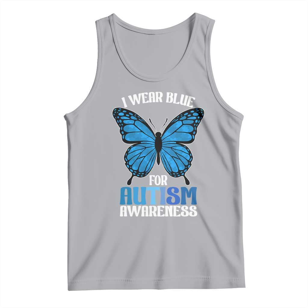 I Wear Blue For Autism Awareness Tank Top Blue Butterfly Puzzle Pieces TS11 Athletic Heather Print Your Wear