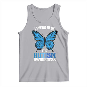 I Wear Blue For Autism Awareness Tank Top Blue Butterfly Puzzle Pieces TS11 Athletic Heather Print Your Wear