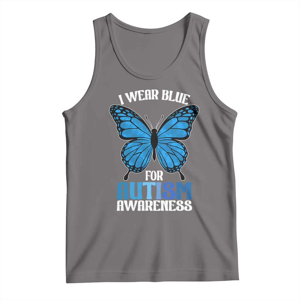 I Wear Blue For Autism Awareness Tank Top Blue Butterfly Puzzle Pieces TS11 Deep Heather Print Your Wear